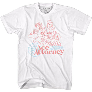 Ace Attorney Faded Red And Blue Logo White Adult Short Sleeve T-Shirt tee - Coastline Mall