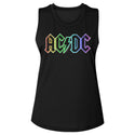 AC/DC - Rainbow Logo - Black Ladies Muscle Tank - Coastline Mall