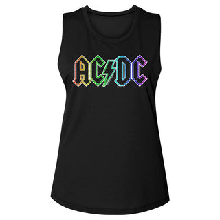AC/DC - Rainbow Logo - Black Ladies Muscle Tank - Coastline Mall