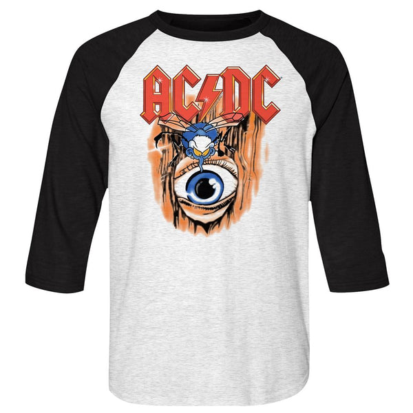AC/DC - Vintage Fly On Wall | White Heather/Vintage Black 3/4 Sleeve Baseball Jersey T-Shirt tee - Coastline Mall