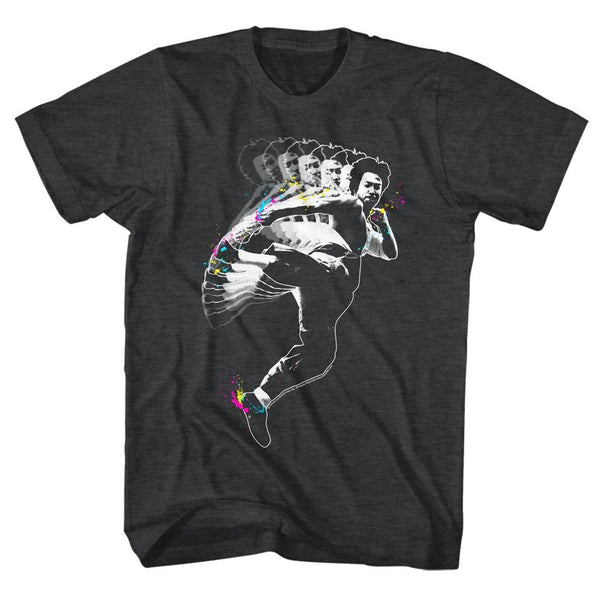 Bruce Lee-Splat Kick-Black Heather Adult S/S Tshirt - Coastline Mall