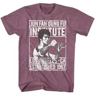 Bruce Lee-Institute2-Light Maroon Heather Adult S/S Tshirt - Coastline Mall