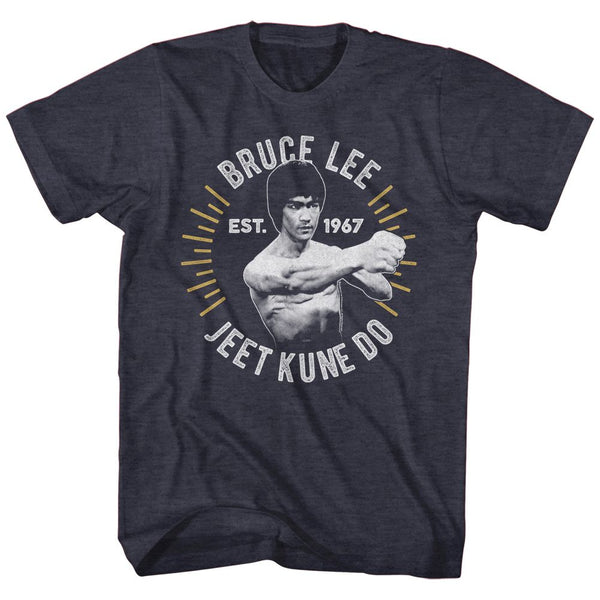 Bruce Lee-Circle Burst-Navy Heather Adult S/S Tshirt - Coastline Mall