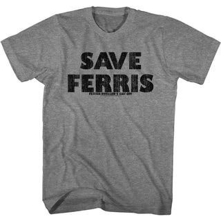 Ferris Bueller's Day Off - Save Ferris | Graphite Heather S/S Adult T-Shirt - Coastline Mall