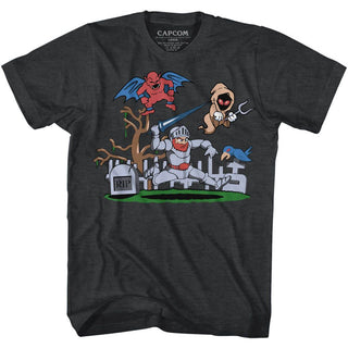 Ghosts 'N Goblins-Graveyard-Black Heather Adult S/S Tshirt - Coastline Mall