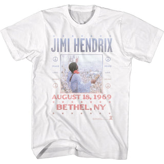 Jimi Hendrix-Woodstock-White Adult S/S Tshirt - Coastline Mall