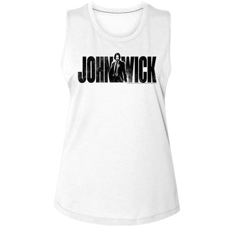 John Wick-John Wick With Name-White Ladies Muscle Tank