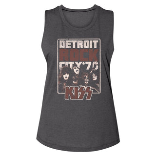 Kiss-Detroit Rock City '77-Charcoal Ladies Muscle Tank - Coastline Mall