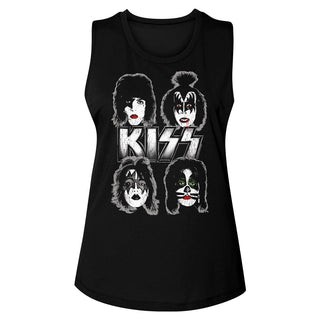 Kiss-Band Faces-Black Ladies Muscle Tank - Coastline Mall