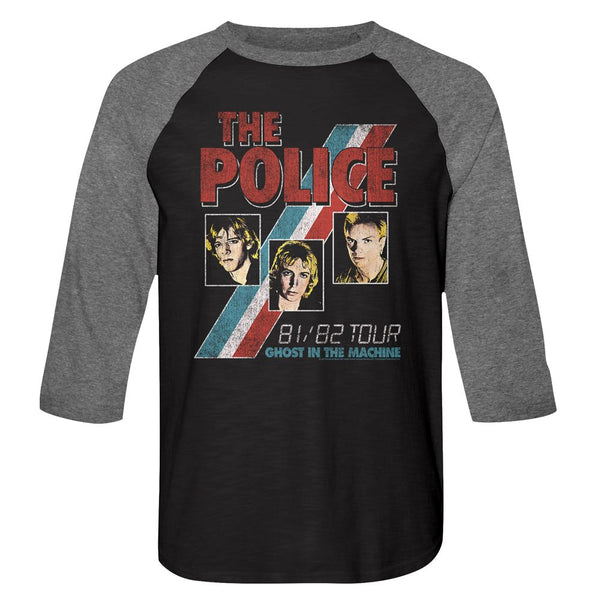 The Police-Ghost In The Machine-Vintage Black/Premium Heather Adult 3/4 Sleeve Raglan - Coastline Mall