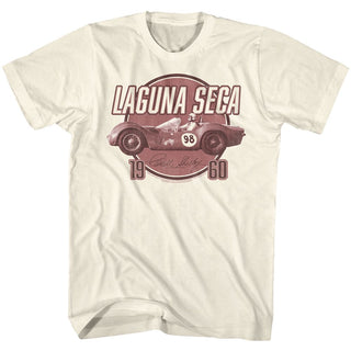 Carroll Shelby-Laguna Seca 1960-Natural Adult S/S Tshirt - Coastline Mall
