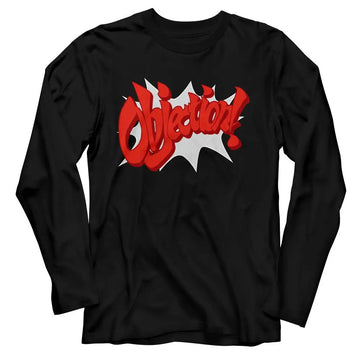 Ace Attorney-Objection-Black Adult L/S T-Shirt - Black