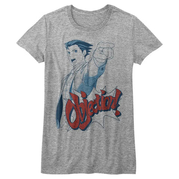 Ace Attorney-Objection-Athletic Heather Ladies S/S T-Shirt - Athletic Heather
