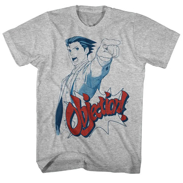 Ace Attorney-Objection-Gray Heather Adult S/S T-Shirt - Gray Heather