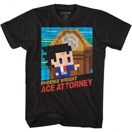 Ace Attorney-8Bit Cover-Black Adult S/S T-Shirt - Black