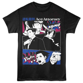 Ace Attorney-Ace Attorney Phoenix And Miles-Black Adult S/S T-Shirt - Black