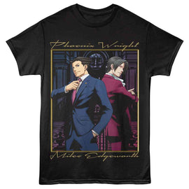 Ace Attorney-Ace Attorney Wright And Edgeworth-Black Adult S/S T-Shirt - Black
