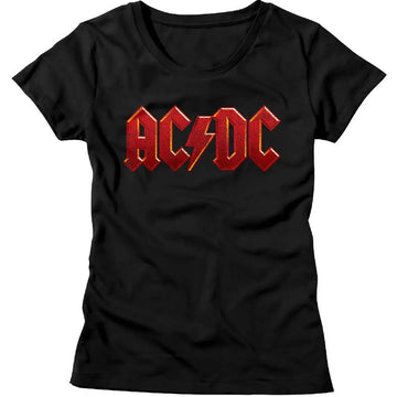 Acdc-Distress Red-Black Ladies S/S T-Shirt - Black