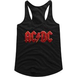 Acdc-Distress Red-Black Ladies Slimfit Racerback-S - Black