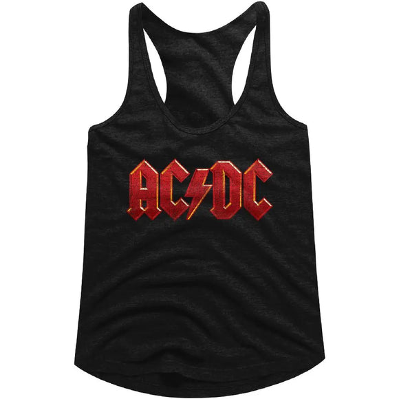 Acdc-Distress Red-Black Ladies Slimfit Racerback-S - Black