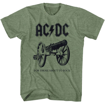 Acdc-Acdc About To Rock Again-Military Green Heather Adult S/S T-Shirt - Military Green Heather
