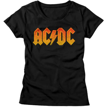 Acdc-Distress Orange-Black Ladies S/S T-Shirt - Black