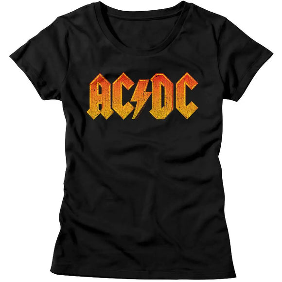 Acdc-Distress Orange-Black Ladies S/S T-Shirt - Black