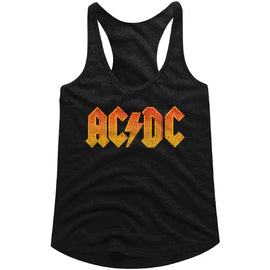 Acdc-Distress Orange-Black Ladies Slimfit Racerback-S - Black