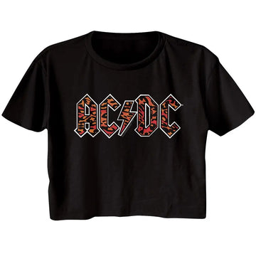Acdc-Leopard Print-Black Ladies S/S Festival Cali Crop-S - Black