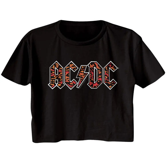 Acdc-Leopard Print-Black Ladies S/S Festival Cali Crop-S - Black