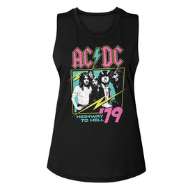 Acdc-Neon Highway-Black Ladies Muscle Tank-S - Black
