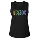 Acdc-Rainbow Logo-Black Ladies Muscle Tank-S - Black