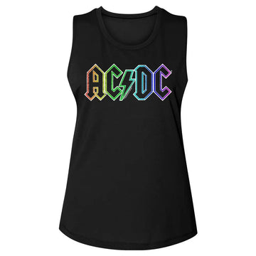 Acdc-Rainbow Logo-Black Ladies Muscle Tank-S - Black