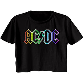 Acdc-Rainbow Logo-Black Ladies S/S Festival Cali Crop-S - Black