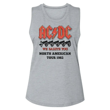 Acdc-Cannons Salute-Platinum Ladies Slub Sleeveless Crew Neck Tee-S - Platinum