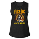 Acdc-Dog A Bone-Black Ladies Slub Sleeveless Crew Neck Tee-S - Black