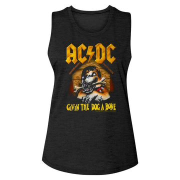 Acdc-Dog A Bone-Black Ladies Slub Sleeveless Crew Neck Tee-S - Black