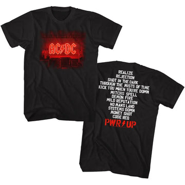 Acdc-Pwrup Track List-Black Adult S/S T-Shirt ***F&B*** - Black