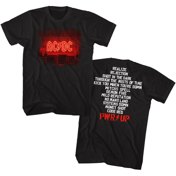 Acdc-Pwrup Track List-Black Adult S/S T-Shirt ***F&B*** - Black