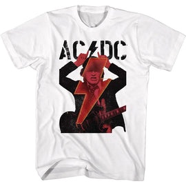 Acdc-Angus Horns And Bolt-White Adult S/S T-Shirt - White