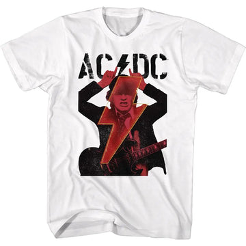 Acdc-Angus Horns And Bolt-White Adult S/S T-Shirt - White