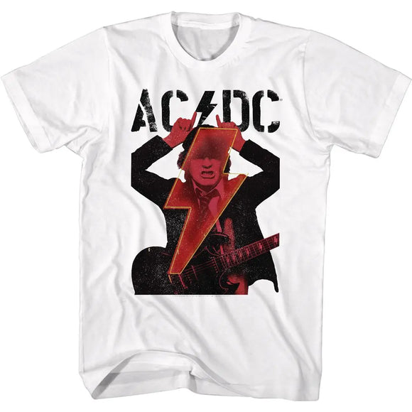 Acdc-Angus Horns And Bolt-White Adult S/S T-Shirt - White