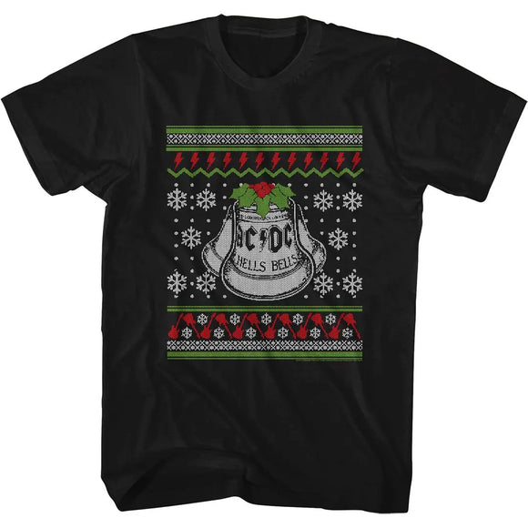 Ac/Dc Tacky Christmas Sweater Black Adult S/S T-Shirt S - Black