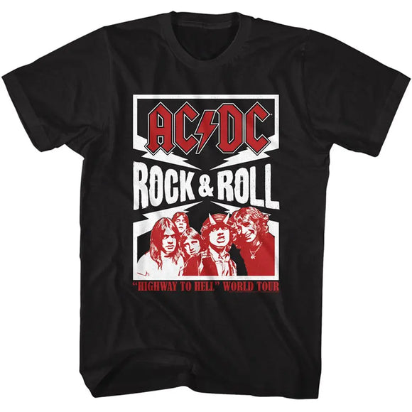 Acdc-Acdc Rock And Roll Lightning-Black Adult S/S T-Shirt - Black