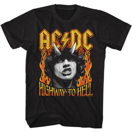 Acdc-Acdc Highway To Hell Fire-Black Adult S/S T-Shirt - Black