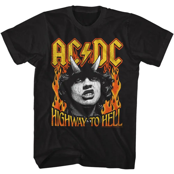 Acdc-Acdc Highway To Hell Fire-Black Adult S/S T-Shirt - Black