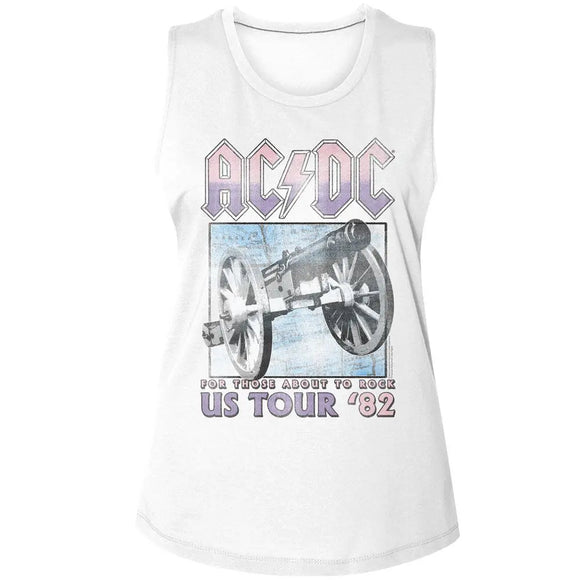 Acdc-Acdc Those About To Rock Tour-White Ladies Muscle Tank S - White