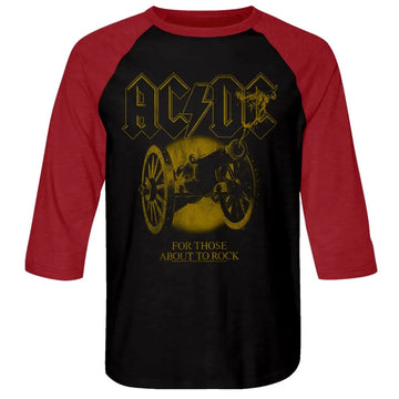 Acdc-Acdc Monochrome Ftatr-Black/Red Adult 3/4 Sleeve Raglan-S - Black/Red