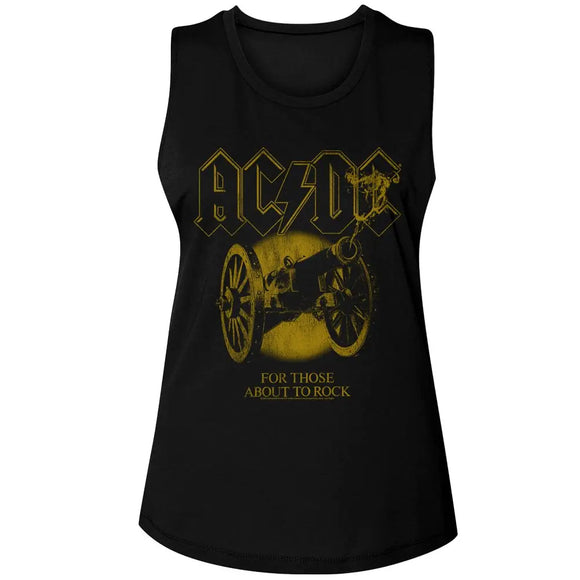 Acdc-Acdc Monochrome Ftatr-Black Ladies Muscle Tank-S - Black