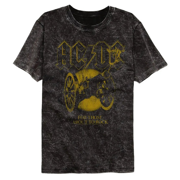Acdc-Acdc Monochrome Ftatr-Mineral Wash Black Adult S/S T-Shirt - Black